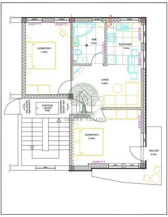 Apartament cu 2 camere, decomandat, Buna Ziua, 55 mp, etaj 2